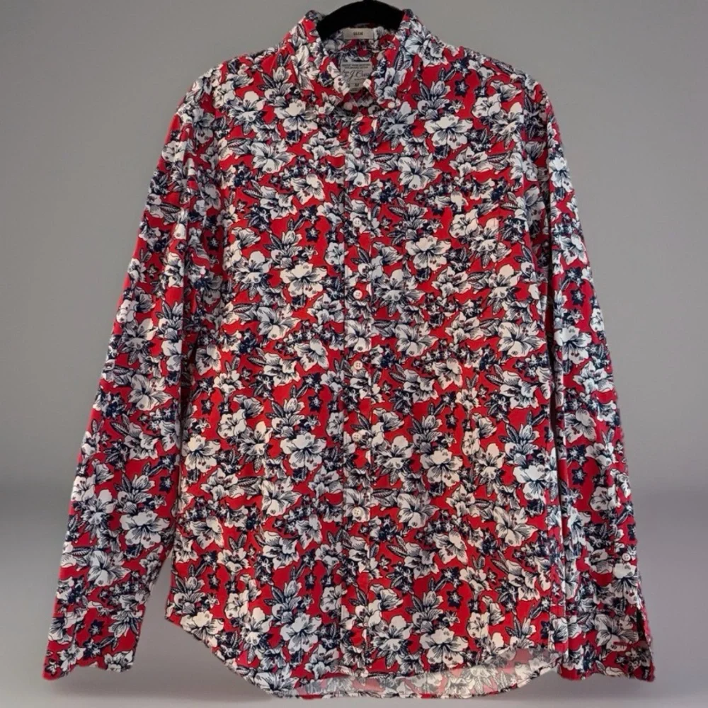 Red Floral J Crew Secret Wash Shirt Slim Medium